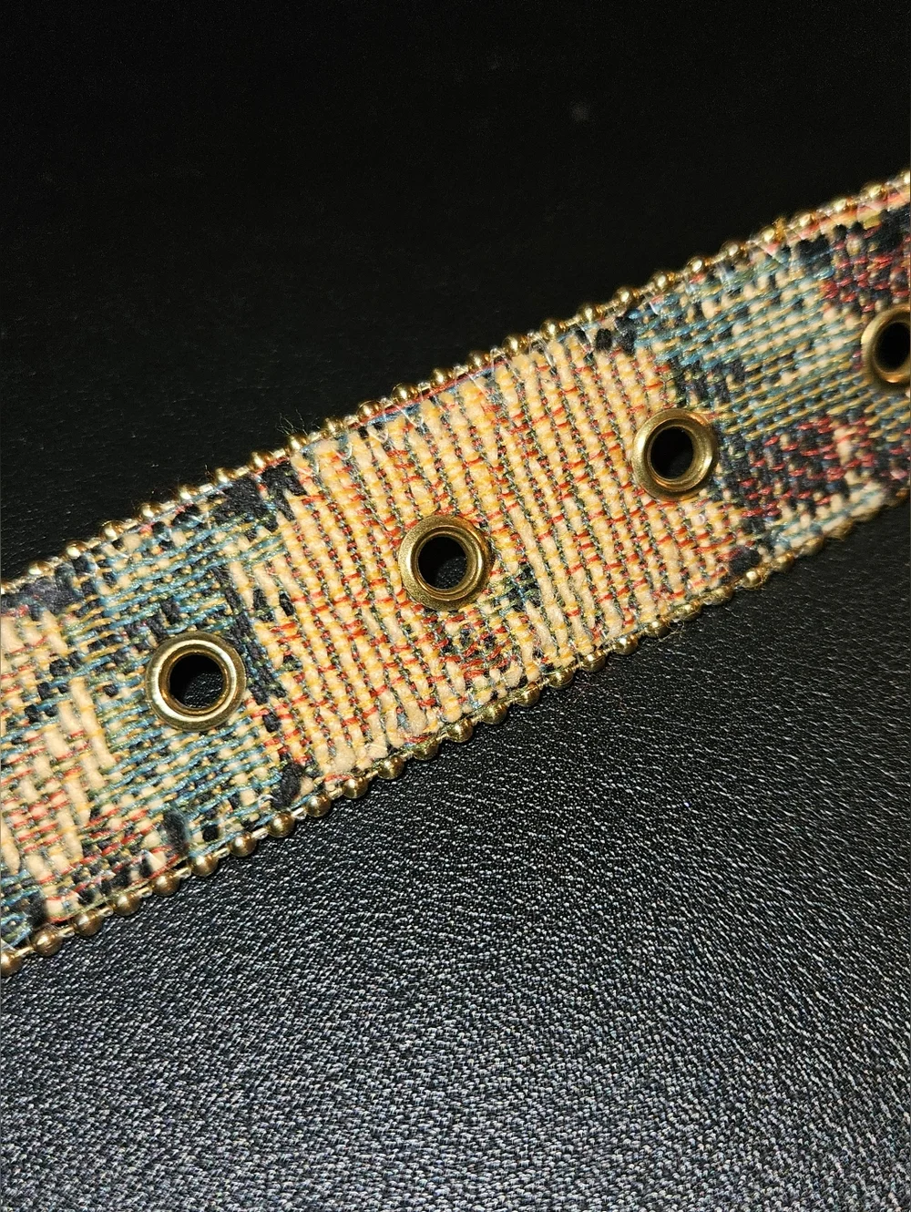 Vintage Women's Floral Tapestry Statement Belt With Gold Buckle Size S